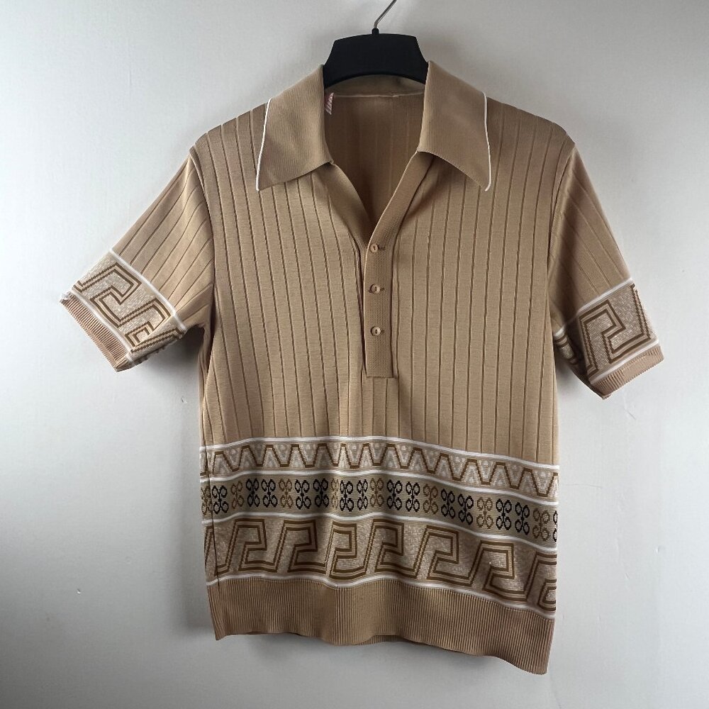Mens Vintage 70's Knit Tan Shirt